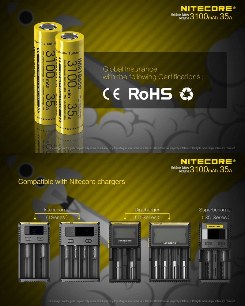 Batterie Nitecore IMR 18650 3100mAh 3.7V 35A NYCTALOPE