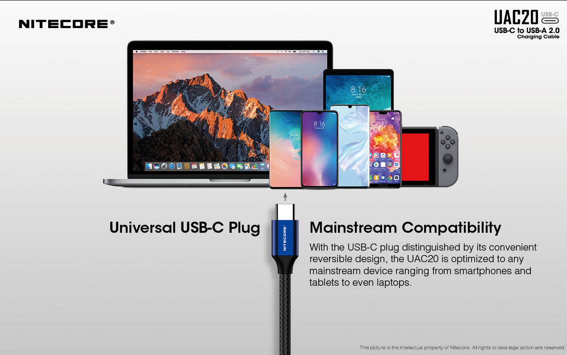 Câble de rechargement Nitecore UAC20 pour lampes et chargeurs NYCTALOPE