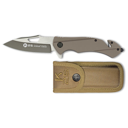 Couteau Pliant Tactique K25 25001 - G10 Coyote - Lame 8.8 cm - NYCTALOPE