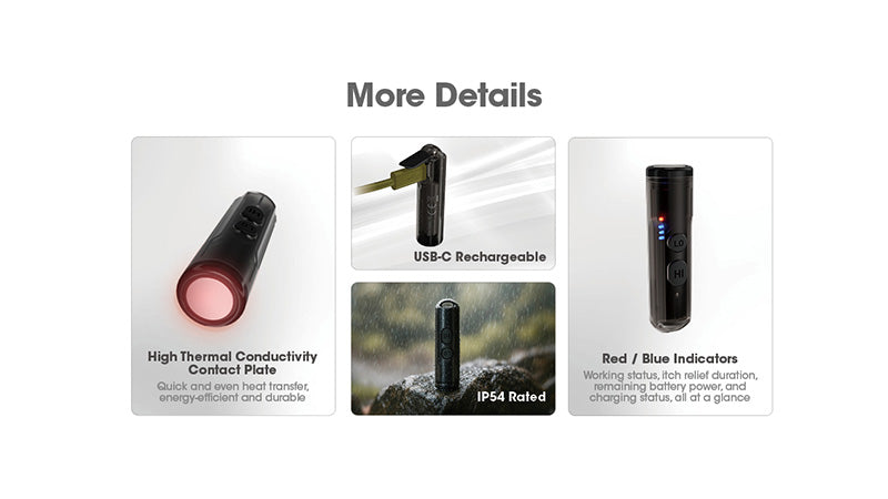 Dispositif Anti-démangeaisons Nitecore Bite Healer 10 - Soulagement immédiat des piqûres - Sans produits chimiques - Technologie thermique - Rechargeable USB-C