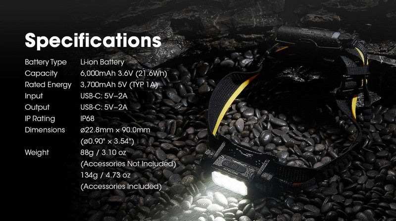 Kit batterie externe en carbone 6K pour frontale Nitecore NU40, NU43, NU45, NU50, HC65UE NYCTALOPE