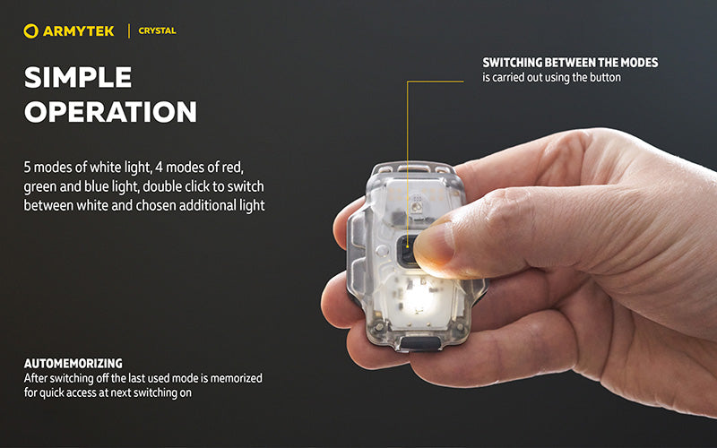 Lampe Armytek Crystal RGB – 200 Lumens Blanc + Rouge/Bleu/Vert NYCTALOPE