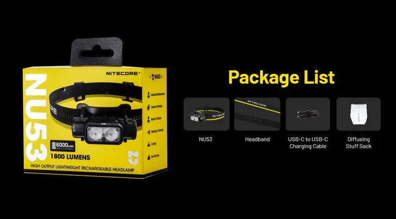 Lampe Frontale Nitecore NU53 - 1800 Lumens rechargeable NYCTALOPE