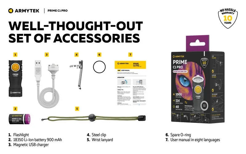 Lampe Torche Armytek Prime C1 PRO V4 Magnet USB – 1000/930 Lumens NYCTALOPE
