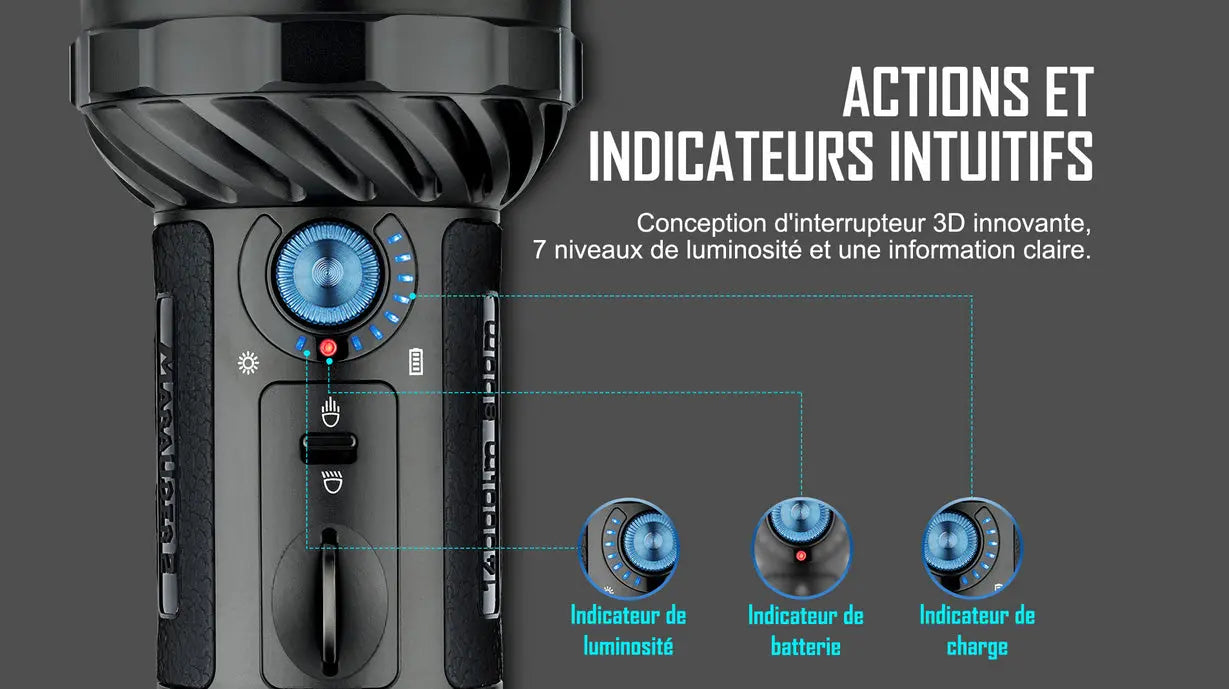 Lampe Torche puissante Olight MARAUDER 2 - 14000 Lumens – Rechargeable NYCTALOPE