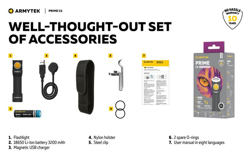 Lampe Torche Armytek Prime C2 Magnet USB – 1000/930 Lumens NYCTALOPE