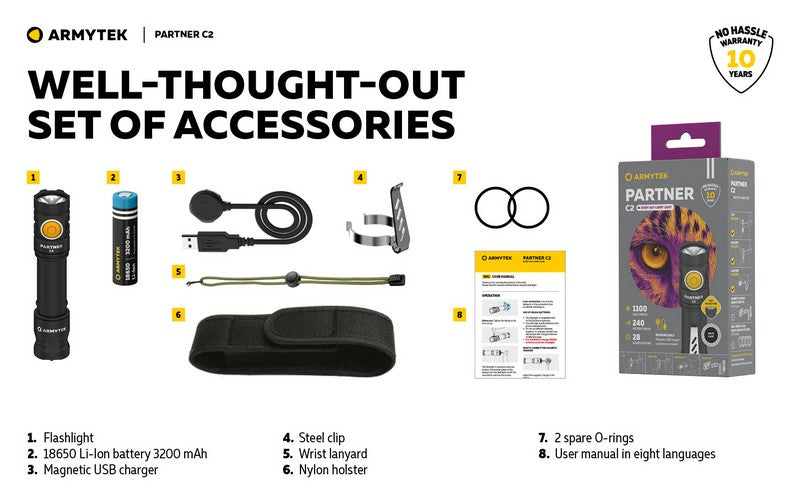 Lampe Torche Armytek Partner C2 V4 Magnet USB – 1100/1020 Lumens NYCTALOPE