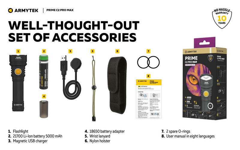 Lampe Torche Armytek Prime C2 PRO MAX V4 Magnet USB – 4000/3720 Lumens NYCTALOPE