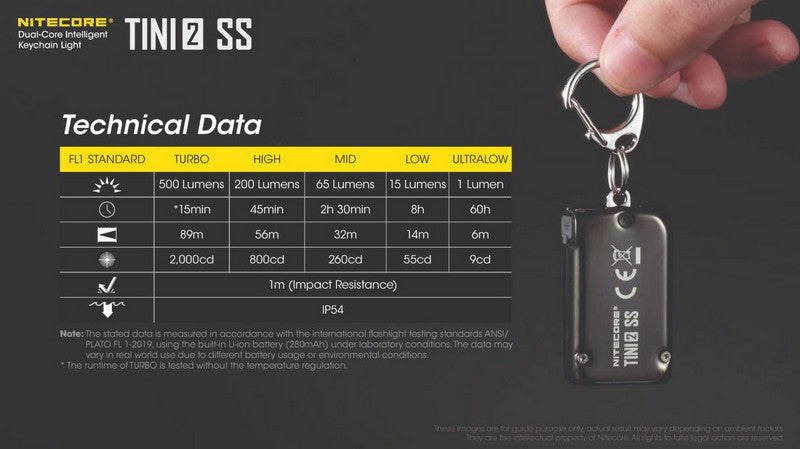 Lampe Torche Titane Nitecore Tini 2 SS - 500Lumens - Rechargeable écran Oled NYCTALOPE