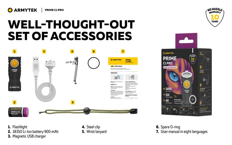 Lampe Torche Armytek Prime C1 PRO V4 Magnet USB – 1000/930 Lumens NYCTALOPE