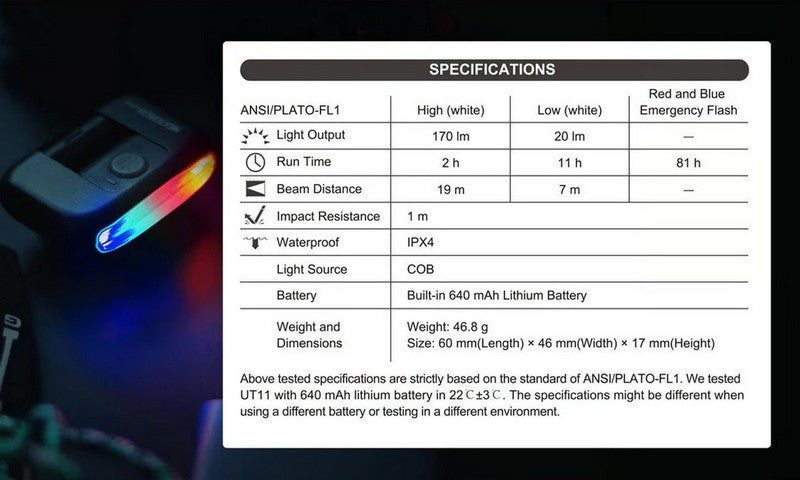 Lampe Frontale Multifonction Nextorch UT11C - 170Lumens - signal light NYCTALOPE