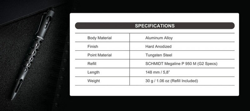 Nextorch NP20 - Stylo tactique de sécurité avec brise vitre - Noir NYCTALOPE