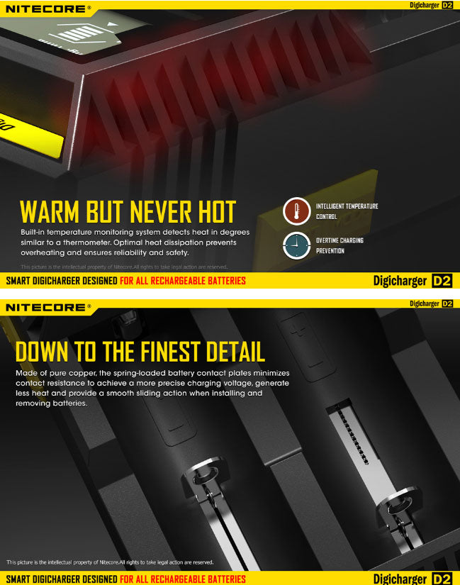 Chargeur D2 Nitecore Li-ion, IMR, Ni-MH, LiFePO4 et Ni-CD NYCTALOPE