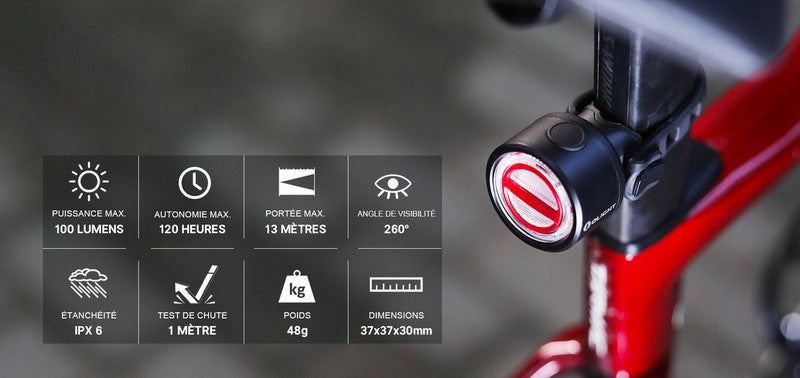 Lampe arrière pour Vélo et VTT Olight BS100 - 100 Lumens NYCTALOPE