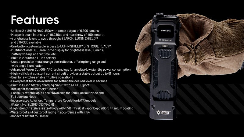 Lampe Torche Nitecore EDC29 – 6500 Lumens rechargeable NYCTALOPE