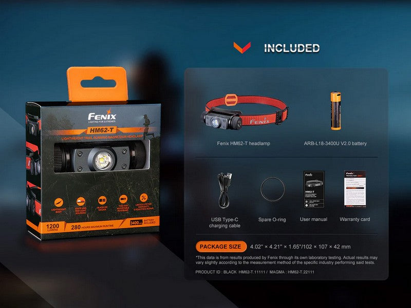 Lampe Frontale Fenix HM62T B Black - 1200 Lumens NYCTALOPE