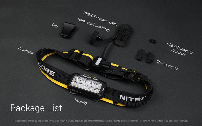 Lampe frontale Nitecore HU2000 - 2000 Lumens - S'alimente en USB-C NYCTALOPE