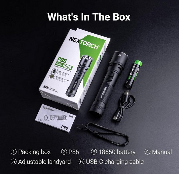 Lampe Torche Nextorch P86 - 1600 Lumens rechargeable USB-C sifflet électronique intégré NYCTALOPE
