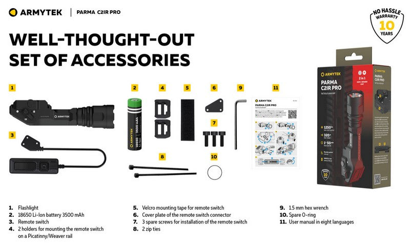Lampe torche tactique Armytek Parma C2iR Pro 1250 Lumens + Infrarouge NYCTALOPE