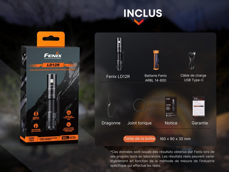 Lampe Torche Fenix LD12R - 600 Lumens - rechargeable NYCTALOPE