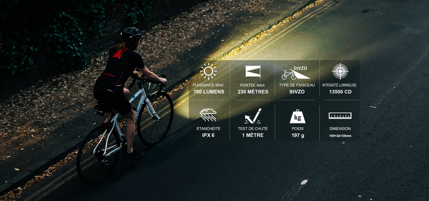 Lampe Vélo Olight Ray 150 STVZO - 700 Lumens 150 Lux NYCTALOPE
