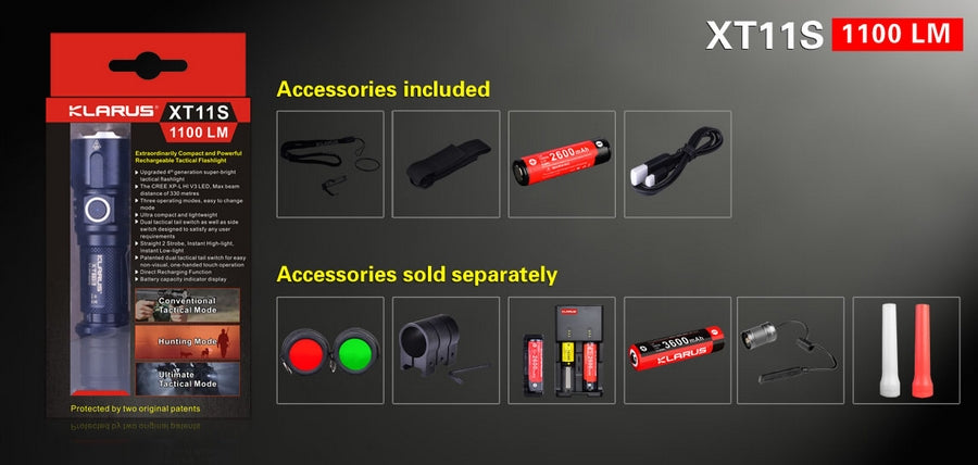 Lampe Torche Klarus XT11S – 1100 Lumens tactique et rechargeable NYCTALOPE