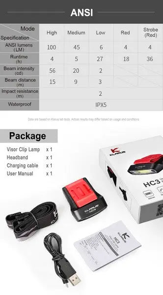 Lampe Frontale Klarus HC3 – 100 Lumens NYCTALOPE