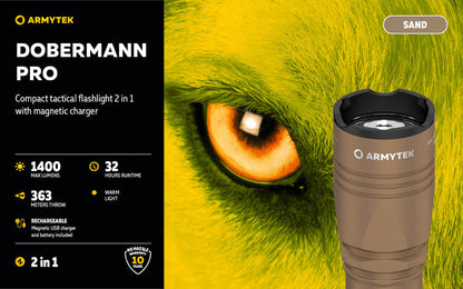 Lampe Torche Armytek Dobermann Pro SAND Magnet USB – 1400 Lumens - WARM  NYCTALOPE  