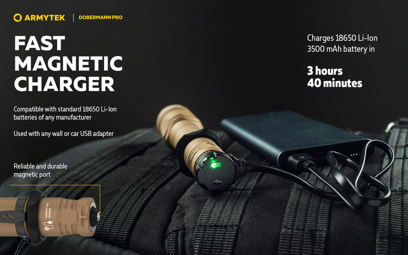 Lampe Torche Armytek Dobermann Pro SAND Magnet USB – 1400 Lumens - WARM  NYCTALOPE  