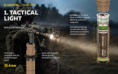 Lampe Torche Armytek Dobermann Pro SAND Magnet USB – 1400 Lumens - WARM  NYCTALOPE  