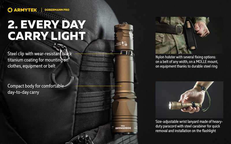 Lampe Torche Armytek Dobermann Pro SAND Magnet USB – 1400 Lumens - WARM  NYCTALOPE  