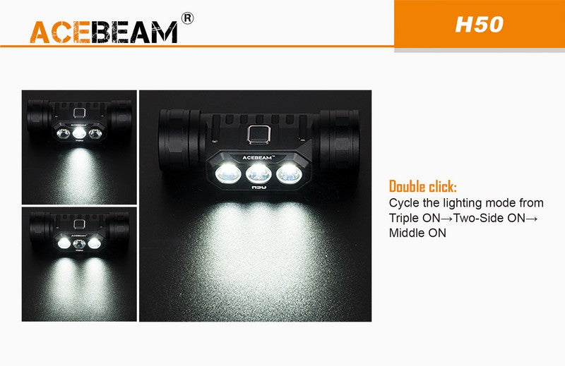 Lampe Frontale Acebeam H50 – 2000 Lumens  NYCTALOPE  