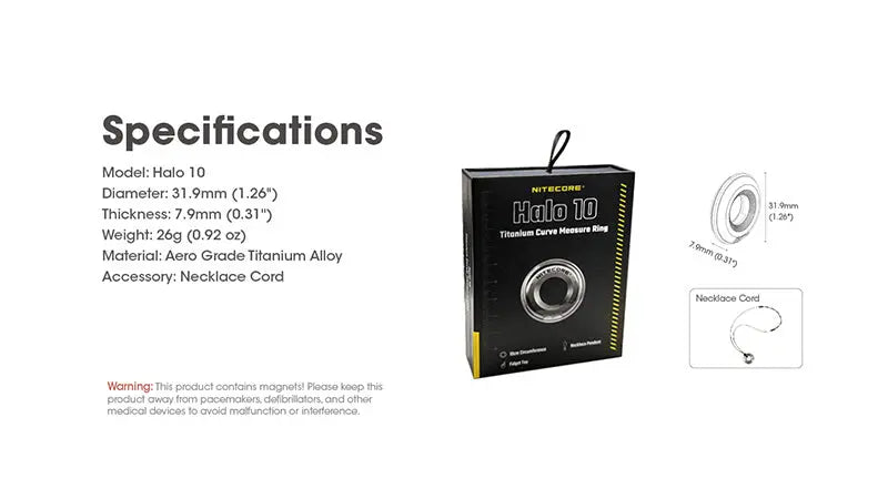 Anneau de Mesure Nitecore HALO 10 - Conception Titane - Précision 10cm - Mesure Surfaces Irrégulières - Ultra Compact - NYCTALOPE