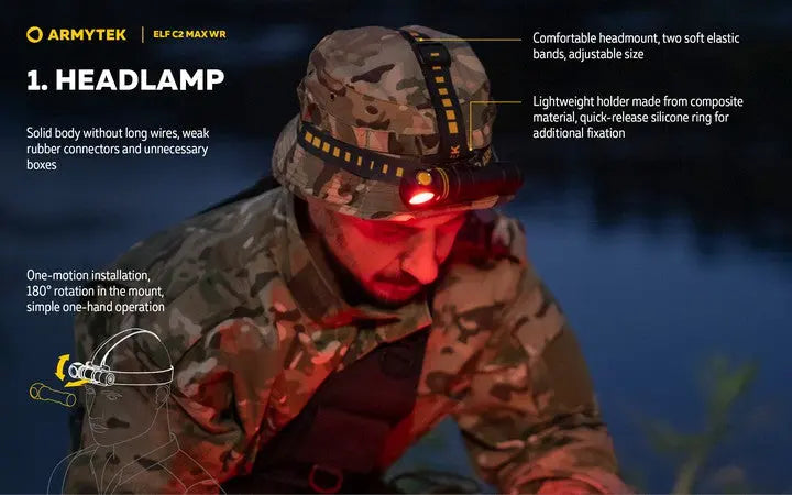 Armytek Elf C2 Max WR USB-C - Lampe frontale 4-en-1 lumière blanche et rouge