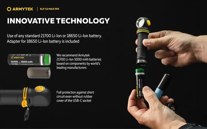 Armytek Elf C2 Max WR USB-C - Lampe frontale 4-en-1 lumière blanche et rouge