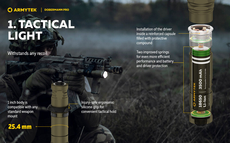 Lampe Torche Armytek Dobermann Pro OLIVE Magnet USB – 1400 Lumens - WARM  NYCTALOPE  