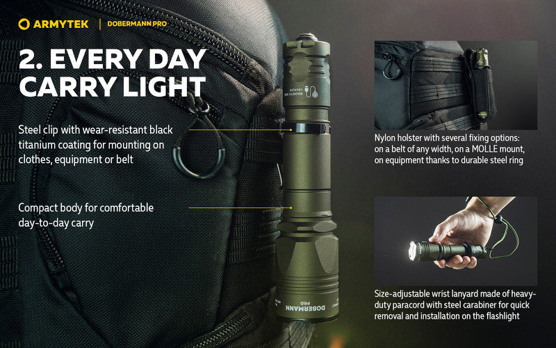 Lampe Torche Armytek Dobermann Pro OLIVE Magnet USB – 1400 Lumens - WARM  NYCTALOPE  