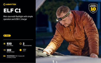 Lampe frontale Armytek Elf C1 USB-C - 1000 / 930 Lumens - White & Warm - NYCTALOPE