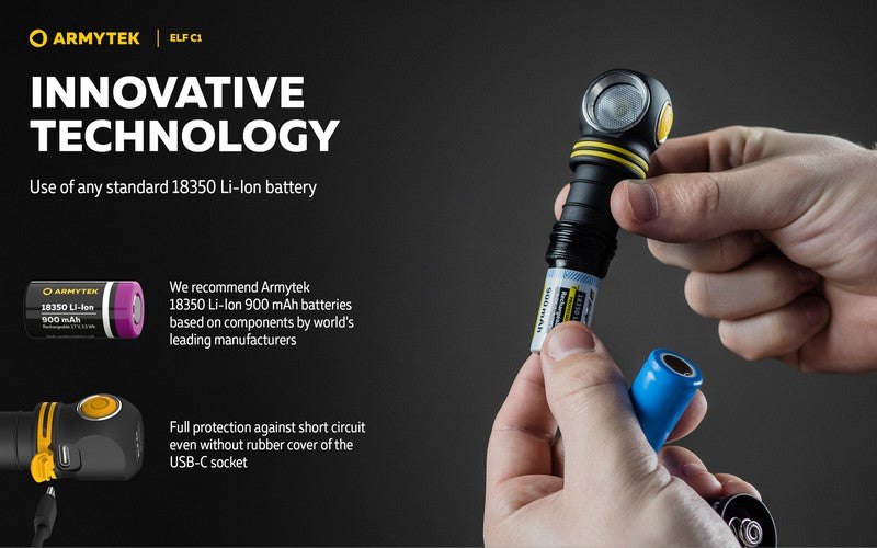 Lampe frontale Armytek Elf C1 USB-C - 1000 / 930 Lumens - White & Warm - NYCTALOPE