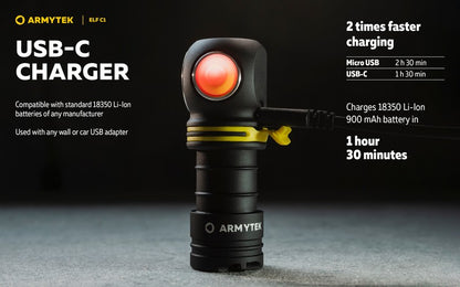 Lampe frontale Armytek Elf C1 USB-C - 1000 / 930 Lumens - White & Warm - NYCTALOPE