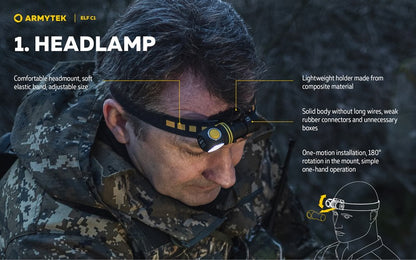 Lampe frontale Armytek Elf C1 USB-C - 1000 / 930 Lumens - White & Warm - NYCTALOPE