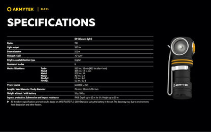 Lampe frontale Armytek Elf C1 USB-C - 1000 / 930 Lumens - White & Warm - NYCTALOPE