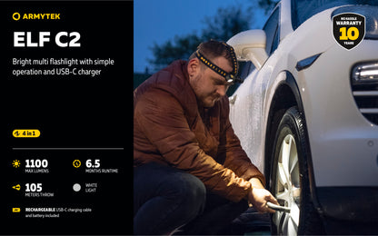 Lampe frontale Armytek Elf C2 USB-C - 1023 Lumens - Warm - NYCTALOPE