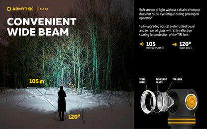 Lampe frontale Armytek Elf C2 USB-C - 1023 Lumens - Warm - NYCTALOPE