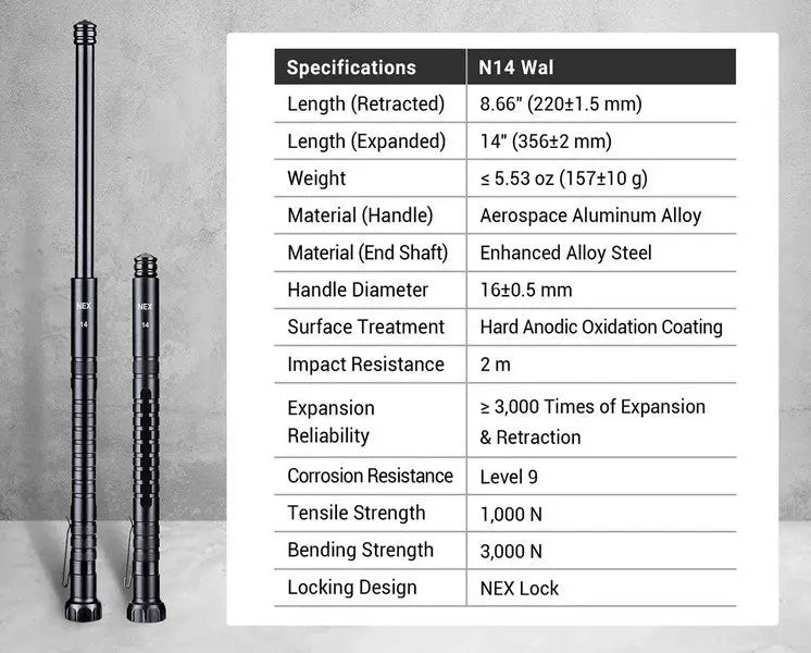 Bâton matraque télescopique Nextorch NEX Walker 14’’  NYCTALOPE  
