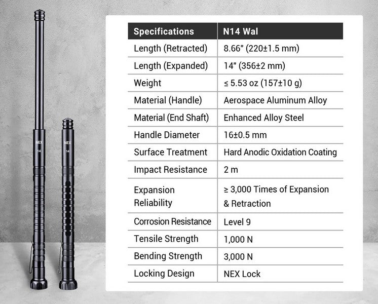 Bâton matraque télescopique Nextorch NEX Walker 14’’