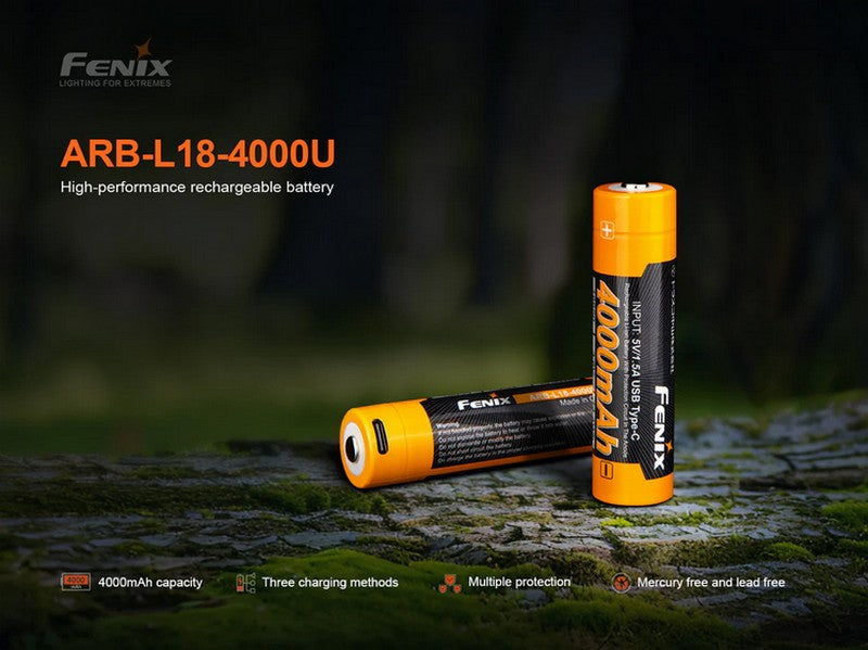 Batterie 18650 4000mAh fenix ARB-L18-4000U port USB type C intégré  NYCTALOPE  