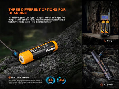 Batterie 18650 4000mAh fenix ARB-L18-4000U port USB type C intégré  NYCTALOPE  