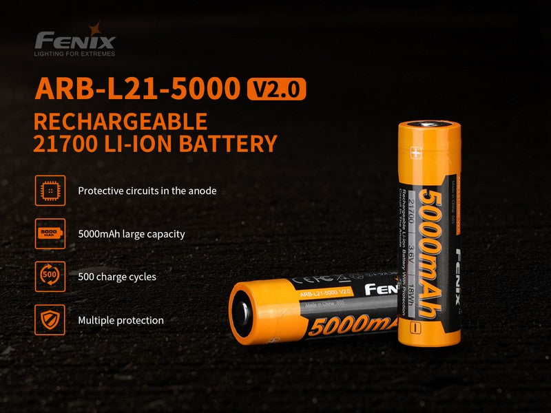 Batterie Fenix ARB-L21 5000 mAh 3.6V 21700 protégée Li-ion - V2.0