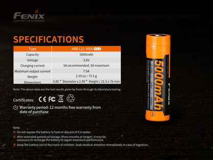 Batterie Fenix ARB-L21 5000 mAh 3.6V 21700 protégée Li-ion - V2.0  NYCTALOPE  